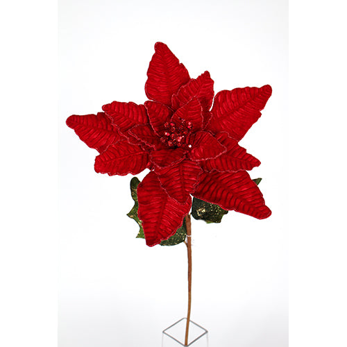 Ruby Red Velvet Poinsettia Stem 29