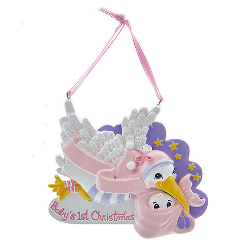 Baby's 1st Christmas Girl Stork Ornament 3
