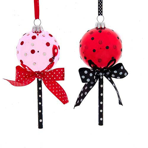 Ladybug Lollipop Glass Ornament 6.25