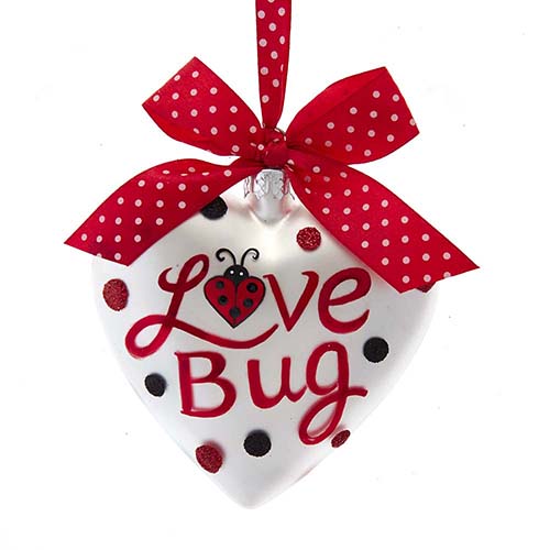 Love Bug Heart Glass Ornament 3.75