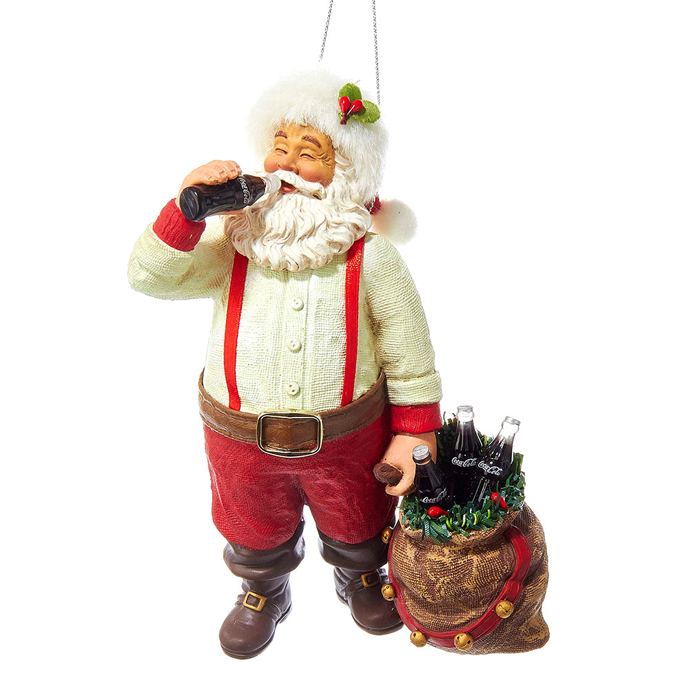 Coca Cola Santa Drinkng Coke with Sack & Bottles Ornament 5.5