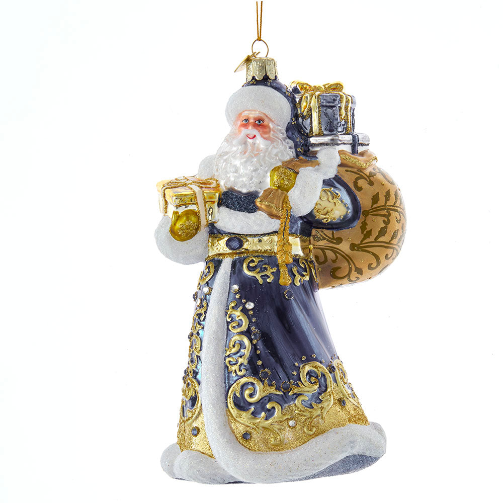 Bellissimo Elegant Blue & Gold Santa Ornament 7