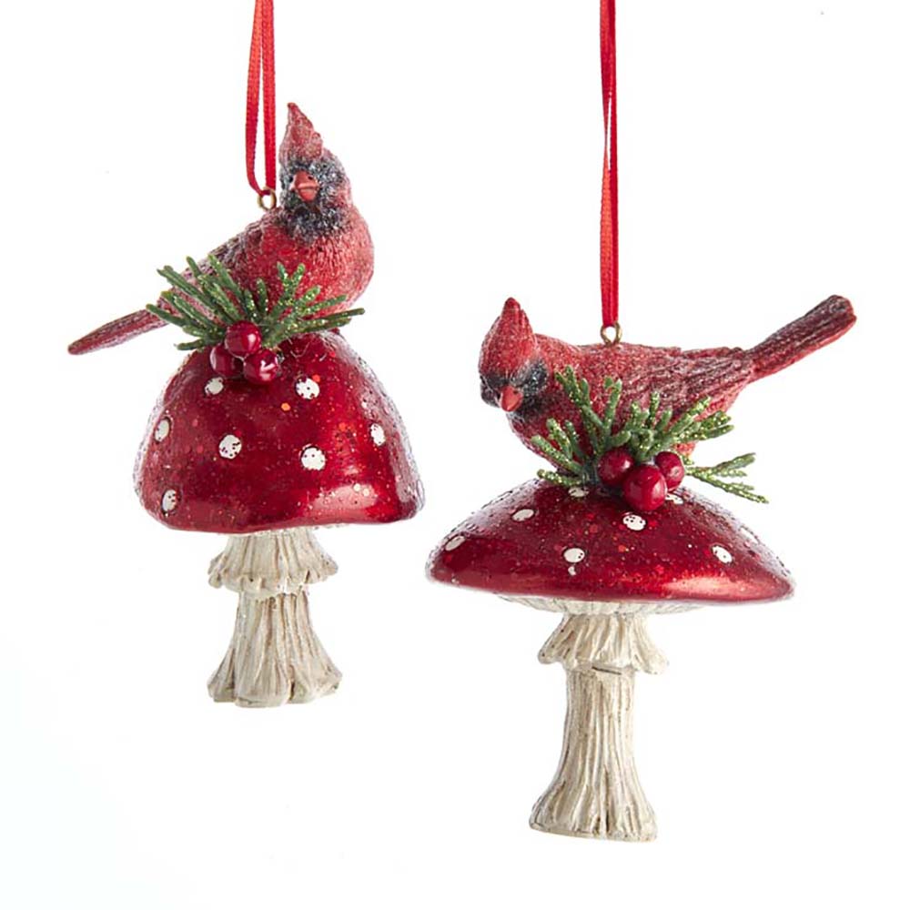 Cardinal on Mushroom Ornament 4.5