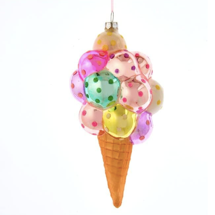 Ice Cream Cone Glass Ornament 6.25