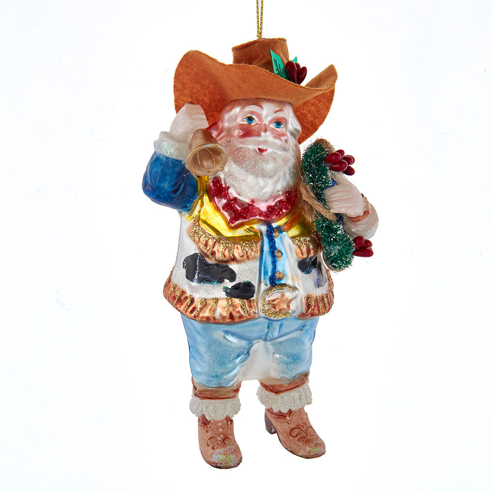 Cowboy Santa Glass Ornament 5.75