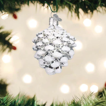 Snow-Capped Silver Snowy Cone Ornament