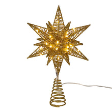 Load image into Gallery viewer, Pre-Lit LED Gold Starburst Tree Topper 11&quot;
