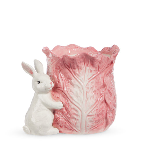Pink Ceramic Cabbage Container with Bunny 7
