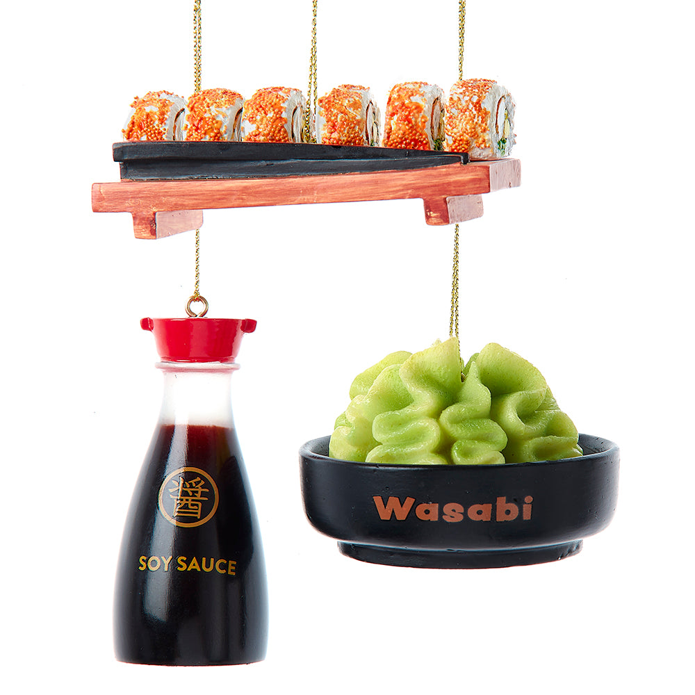 Wasabi Dish, Soy Sauce Bottle and Sushi Tray Ornament Set of 3