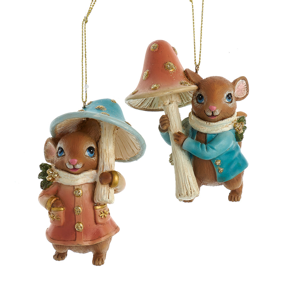 Copper and Teal Mouse Carrying Oversized Mushroom 3.5