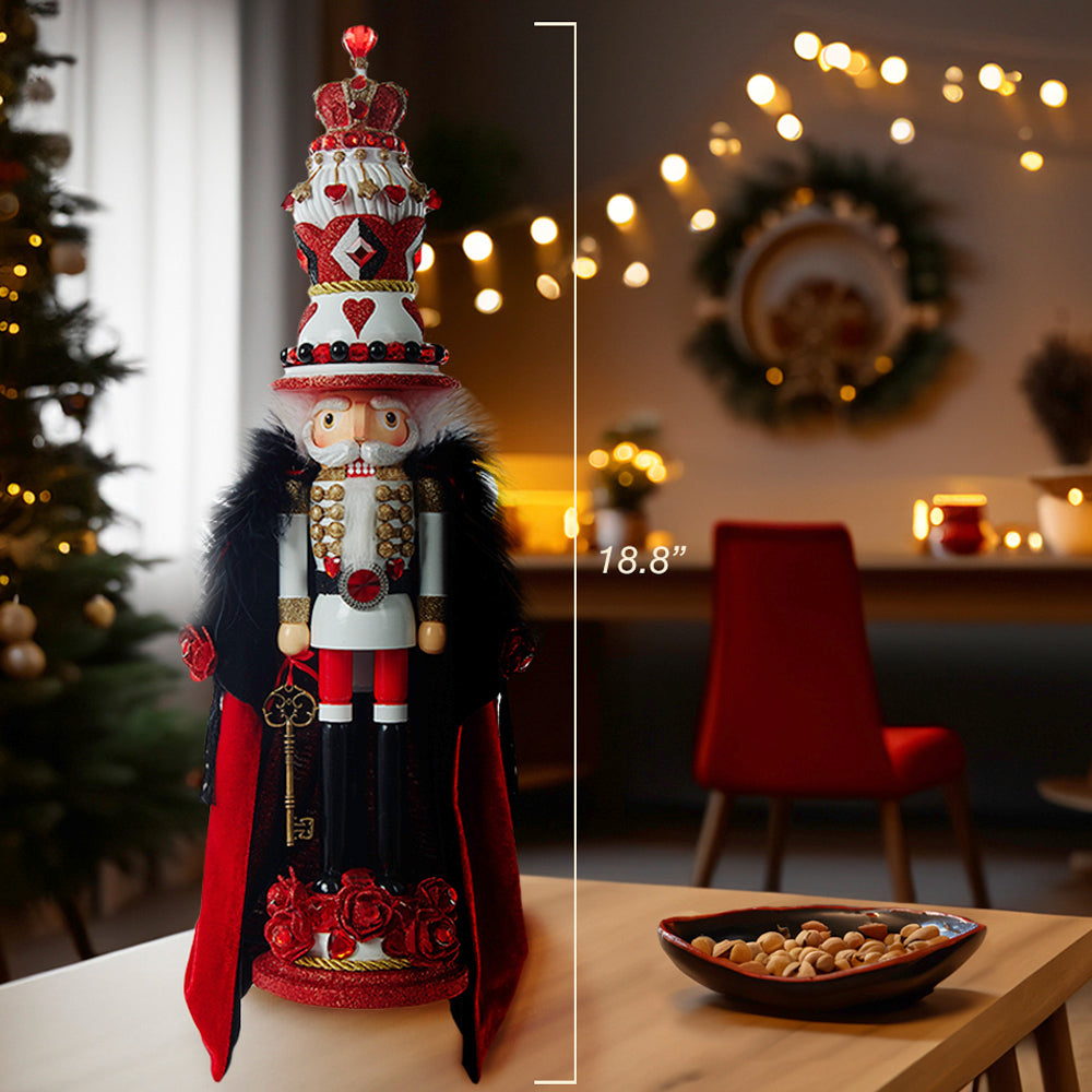 Hollywood King Of Hearts with Red and Black Cape Nutcracker 18.8