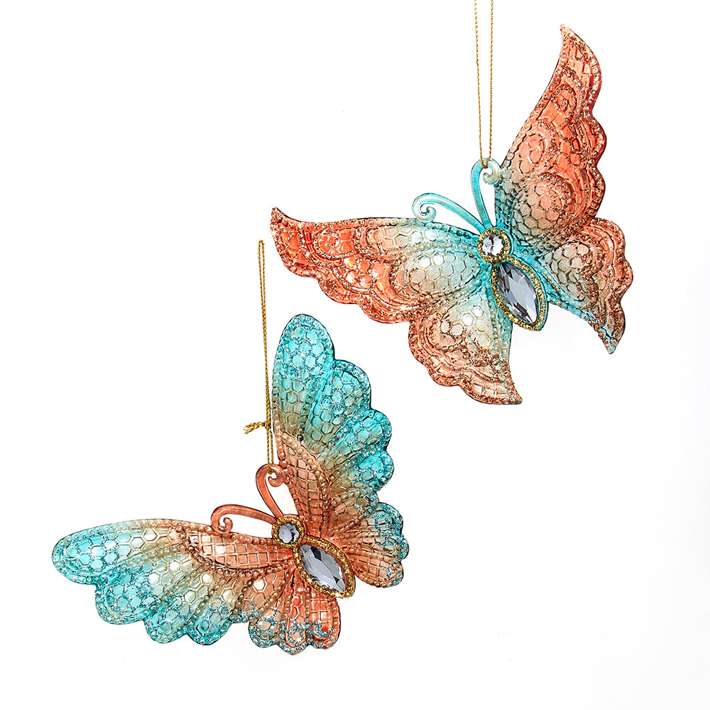 Teal and Rose Butterfly Ornaments 4.25