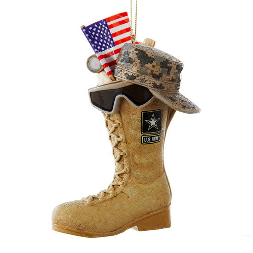 U.S. Army Boot with USA Flag & Icons Ornament 4.75
