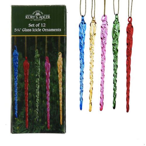 Twisted Multi Color Glass Icicle Ornaments Set of 12