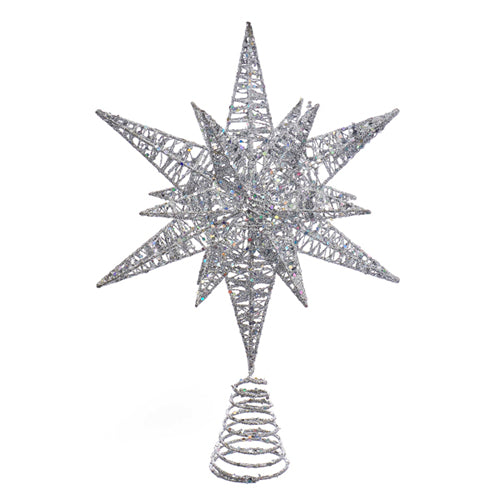 Silver Glitter Multi-Angle Star Tree Topper 15.5