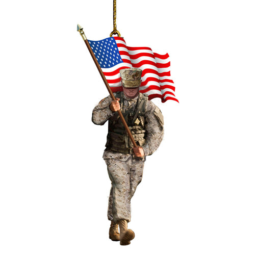 U.S. Marine Soldier with American Flag 5.75