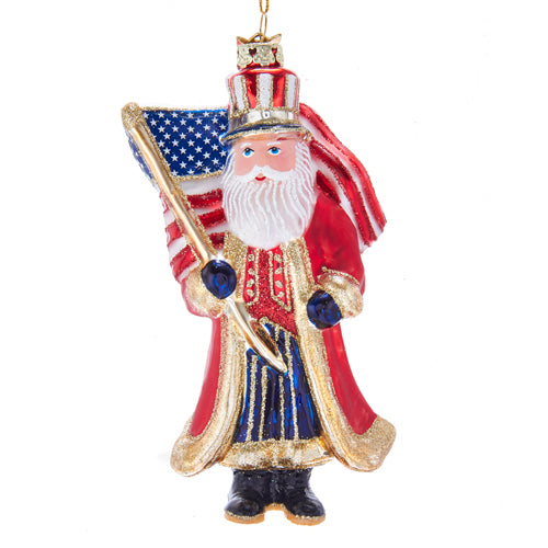 Patriotic Santa Glass Ornament 5