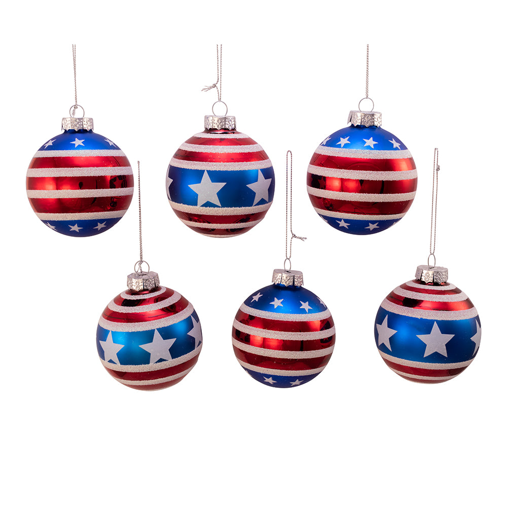 American Patriot Red, White and Blue Stars n Stripes Balls 80mm Set of 6