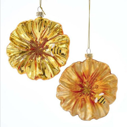 Gold Petunia with Bee Glass Ornament 4