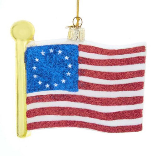 Betsy Ross Glitter Flag Glass Ornament 4.5