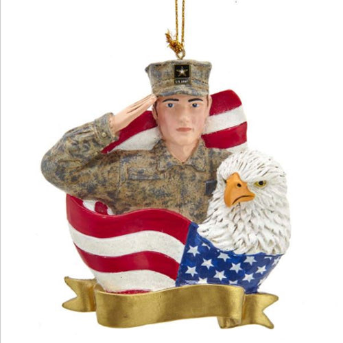 U.S. Army Soldier with Flag & Eagle Ornament 4.2
