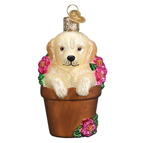 Puppy In Flower Pot Ornament