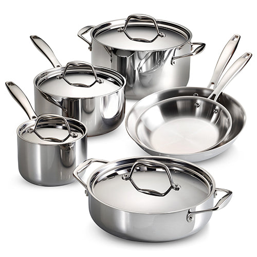 Tri-Ply 18/10 Stainless Steel Cookware Set of 10