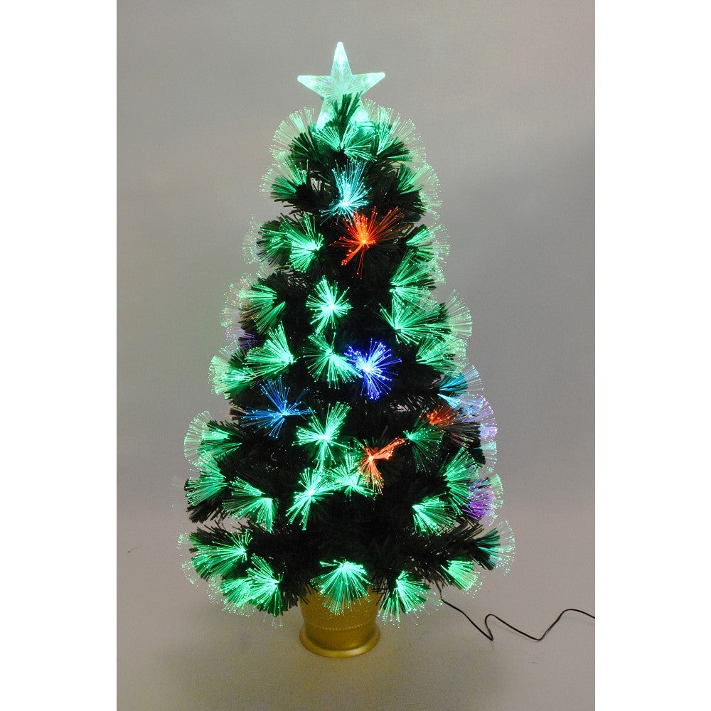 Green Fiber Optic Multi Function Tree with Copper Pot 3'