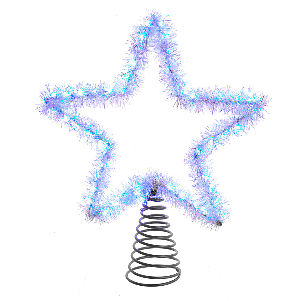 Cool White Silver Tinsel Star Tree Topper 55 Light