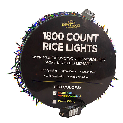 3mm LED Rice Light Green Wire Warm White 1,800 Light Set 148'