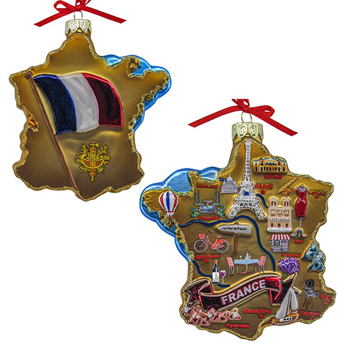 France Map Glass Ornament 4.75