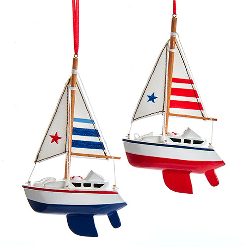 Wooden Nautical Sailboat Ornament Set of 2