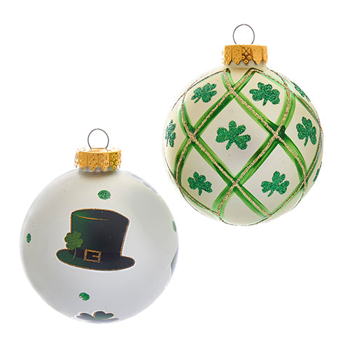 Silver & Light Green St. Patrick's Day Ball Ornament 80mm Set of 6