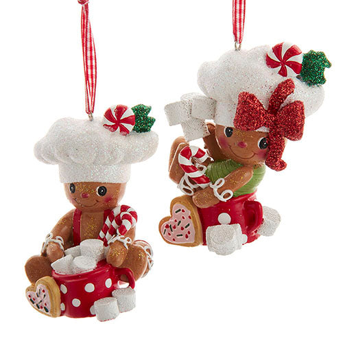 Gingerbread Boy & Girl Cocoa & Marshmallow Ornament 3.75