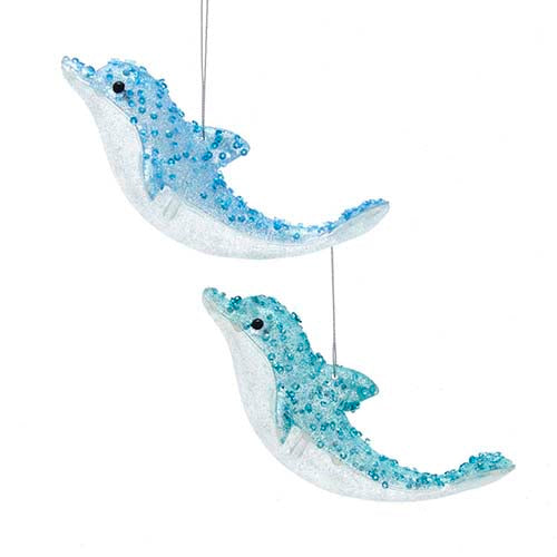 Blue/Teal Glitter Dolphin Ornament Set of 2