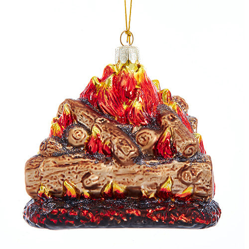 Yule Log Fire Tradition Series Glass Ornament 4.375