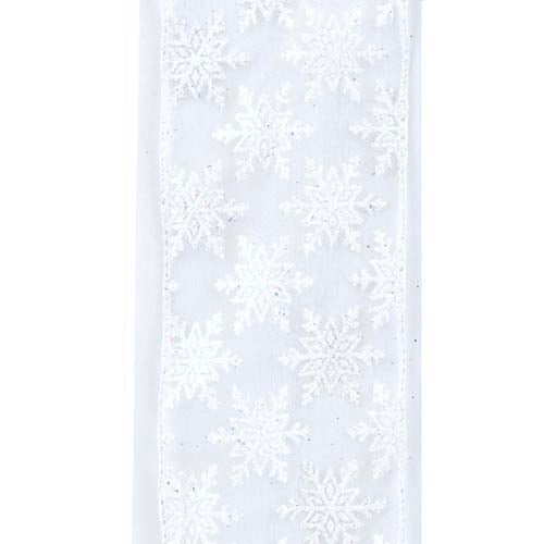 Sheer White Snowflake Pattern Ribbon 2.5