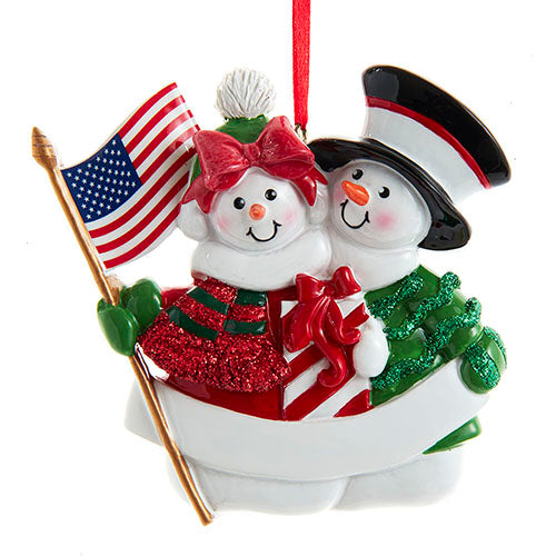 Patriotic Snow Family of 2 Personalizable Ornament 3.75