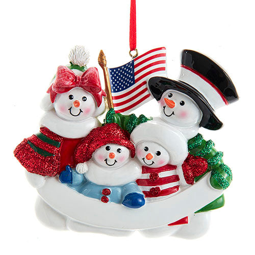 Patriotic Snowfamily of 4 Personalizable Ornament 4.25
