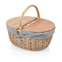 Load image into Gallery viewer, Country Basket Picnic Basket Navy Blue &amp; White Stripe
