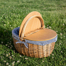 Load image into Gallery viewer, Country Basket Picnic Basket Navy Blue &amp; White Stripe
