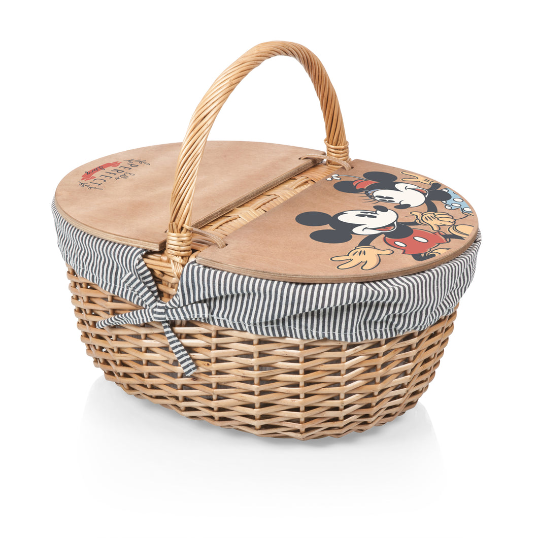Mickey & Minnie Mouse Navy Blue & White Stripe Country Picnic Basket