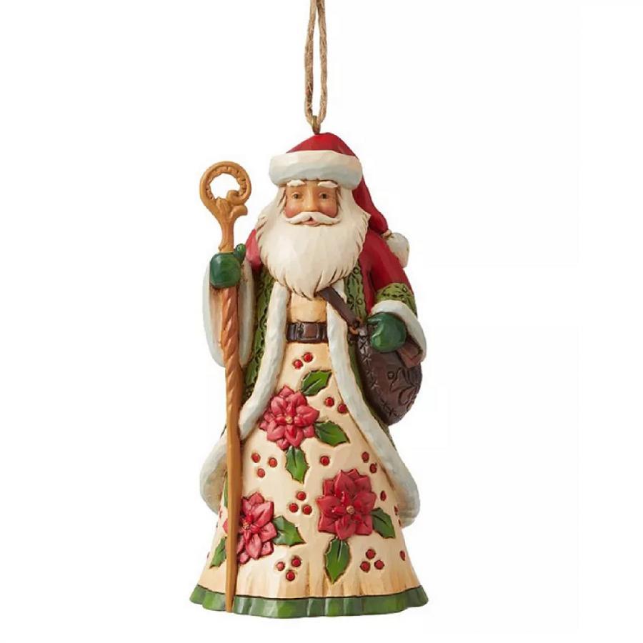 Santa with Poinsettia Ornament