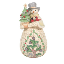 Load image into Gallery viewer, Welcome The Season&#39;s Beauty White Woodland Snowman with Top Hat &amp; Tree
