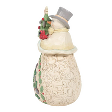 Load image into Gallery viewer, Welcome The Season&#39;s Beauty White Woodland Snowman with Top Hat &amp; Tree
