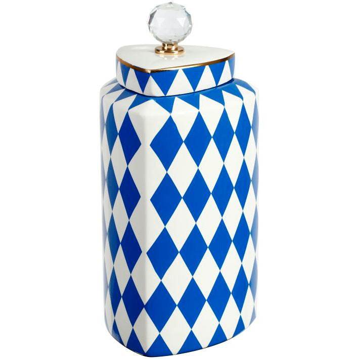 Blue & White Harlequin Jar with Lid Large 13