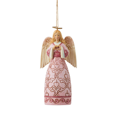 The Rose Pink Angel with Heart Hands Ornament