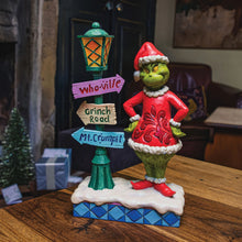 Load image into Gallery viewer, Grinch by Lit Lamppost with Street Signs
