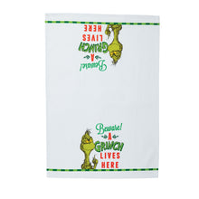 Load image into Gallery viewer, Beware A Grinch Lives Here Tea Towel
