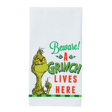 Load image into Gallery viewer, Beware A Grinch Lives Here Tea Towel
